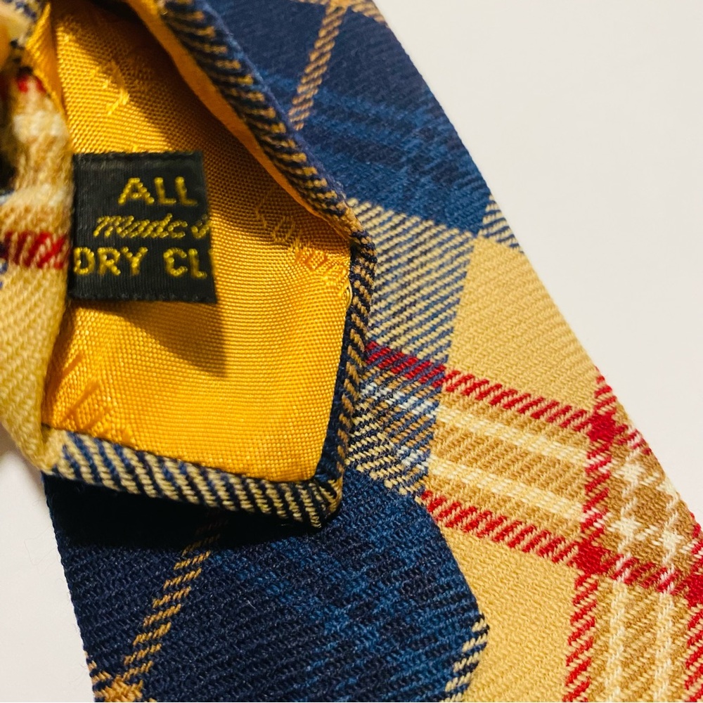 The Scotch House Elegant Plaid Wool Tie in Blue, Gold & Burgundy Made in England - Picture 4 of 5